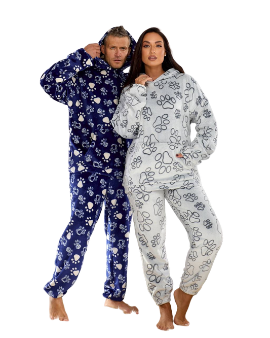 Unisex Cozy Plush Hooded Pajama Warm Winter Sleepwear