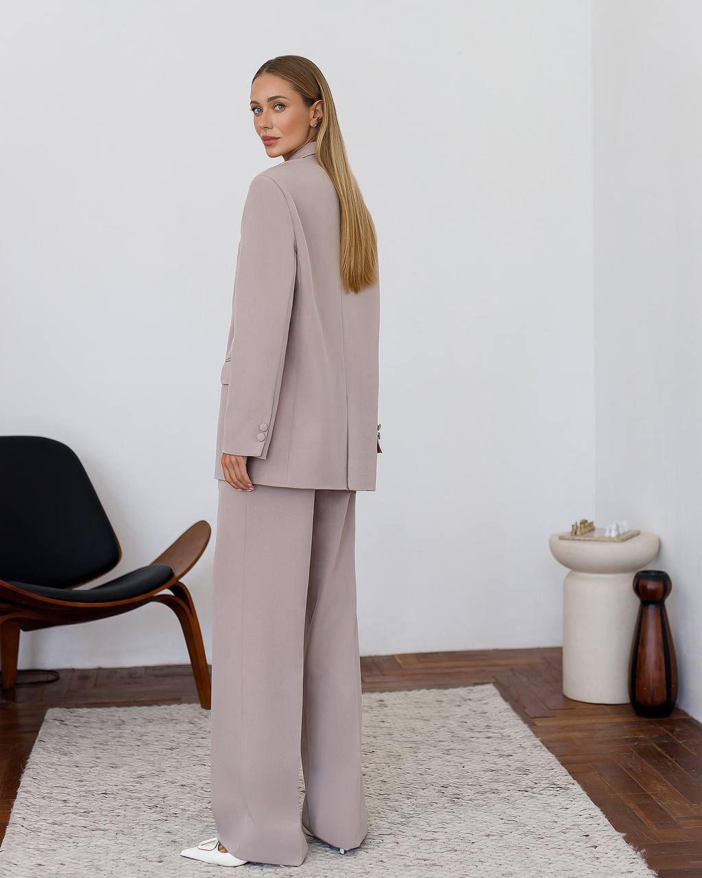 Womens Double Suit Premium Diagonal Suiting Crepe Blazer and Pants