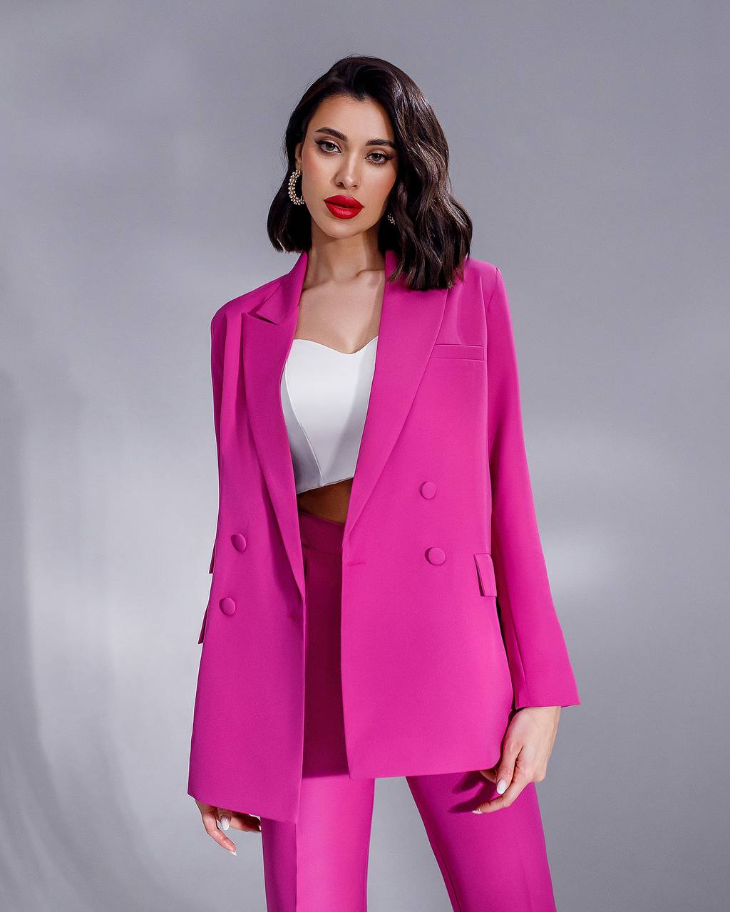 Luxury Diagonal Crepe Women's Suit in Violet with Tailored Jacket and Pants