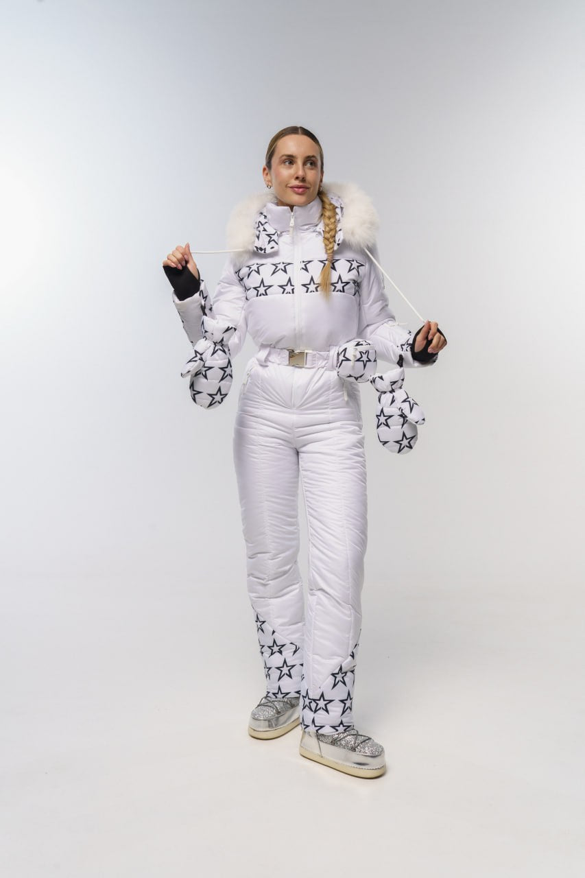 White Star Print Womens Winter Jumpsuit Insulated Ski Snow Suit