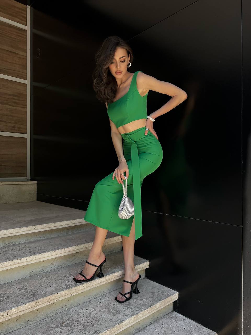 Womens Pencil Skirt and Top Set Diagonal Crepe