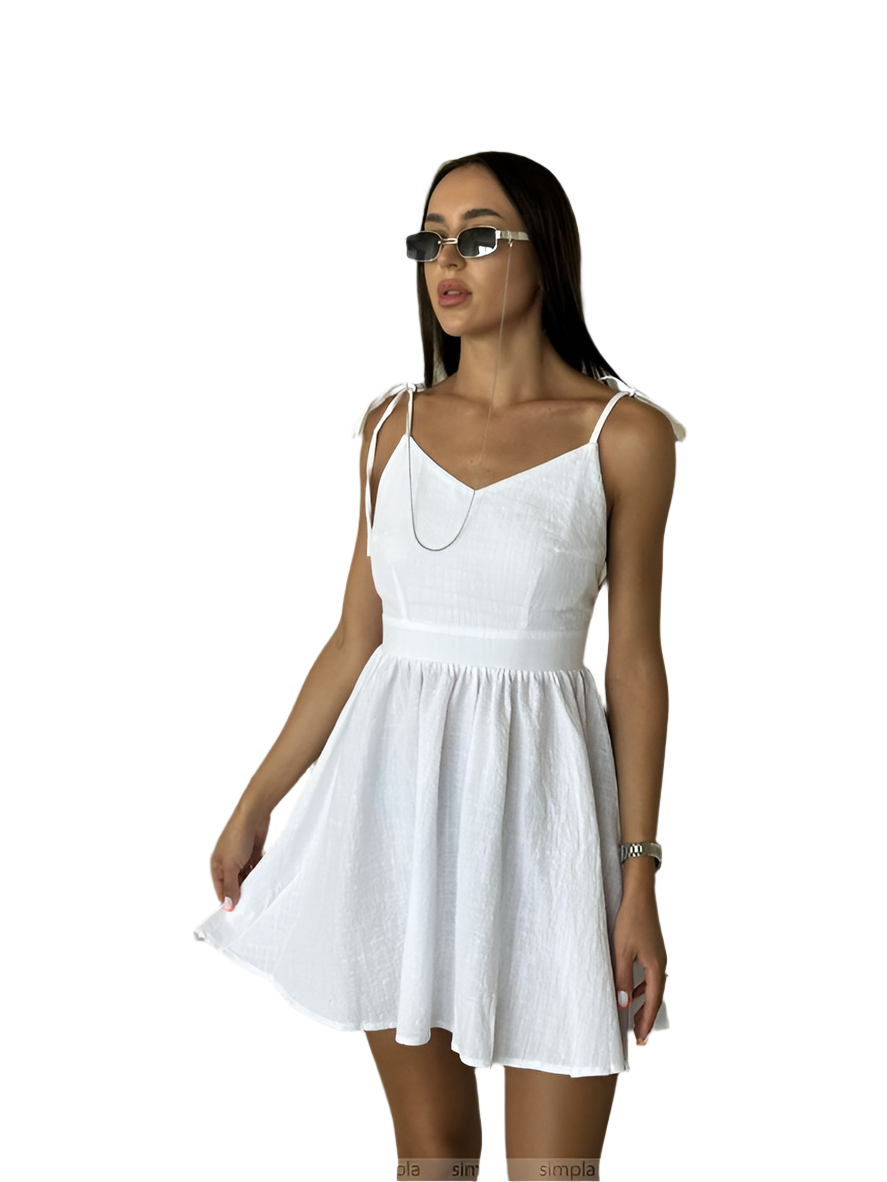 White Sleeveless Summer Dress with Textured Linen Fabric