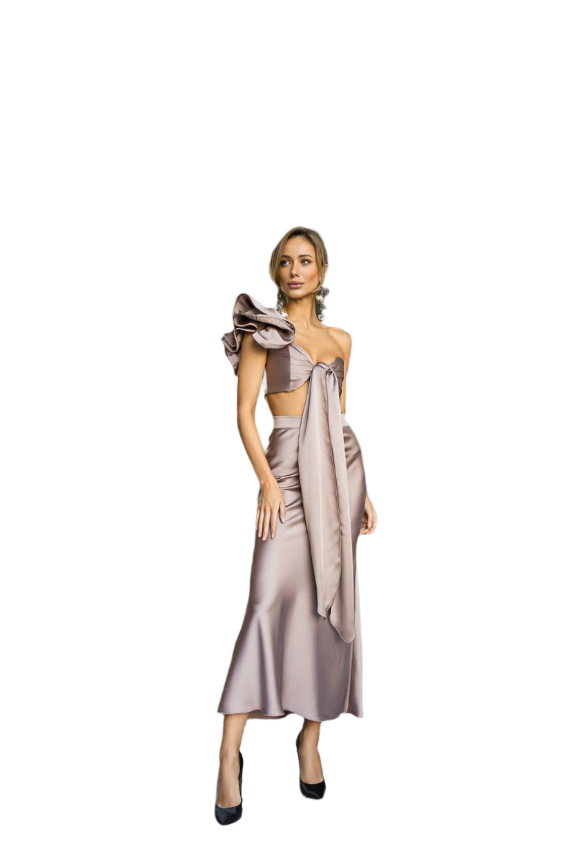 Womens Satin Skirt and One Shoulder Top Set