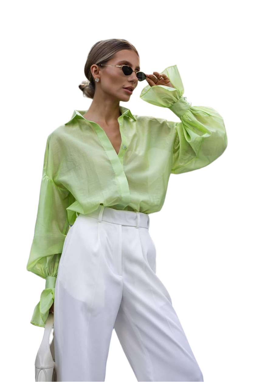 Loose Fit Green Tencel Polyester Women's Shirt