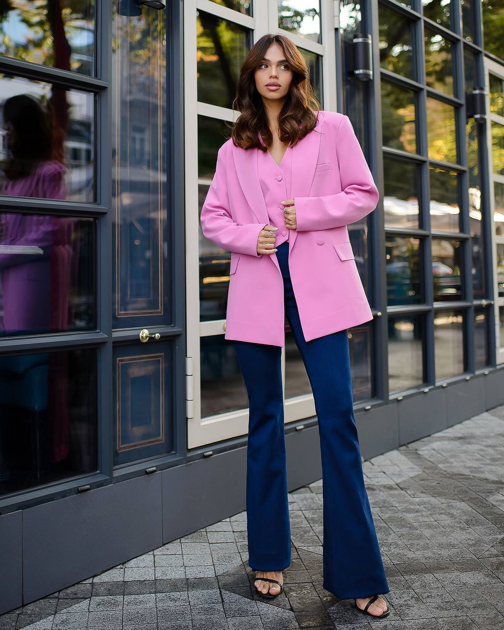 Womens Double Breasted Premium Crepe Blazer Jacket