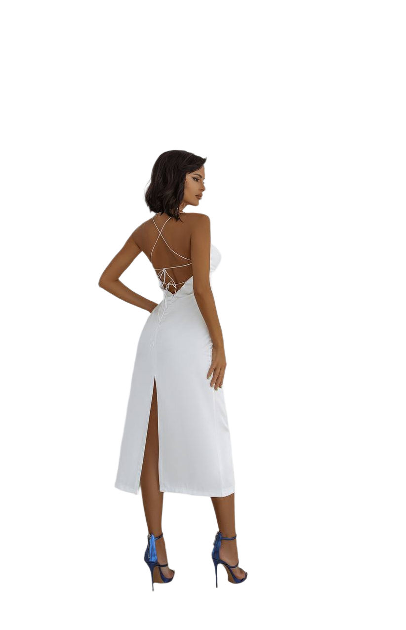Elegant White Satin Slip Dress with Crisscross Back Straps