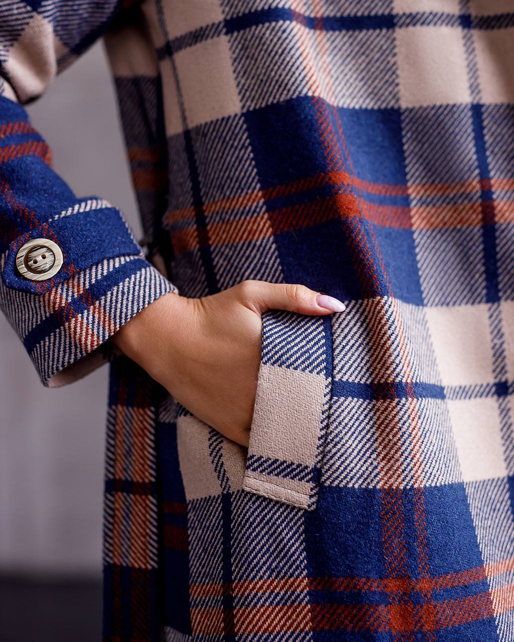 Womens Long Blue Plaid Turkish Coat