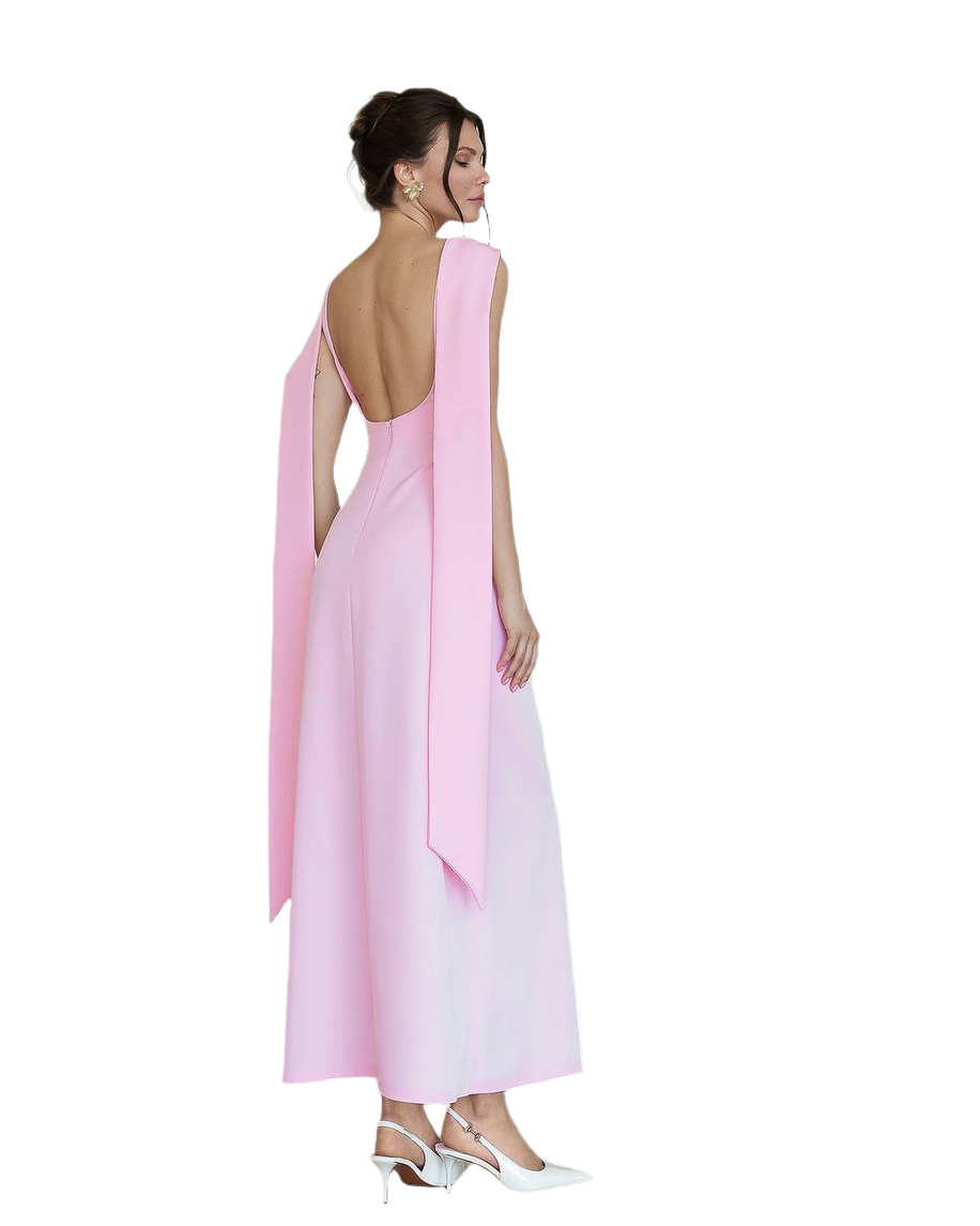 Elegant Womens Pink Diagonal Crepe Dress with Sleeveless Design