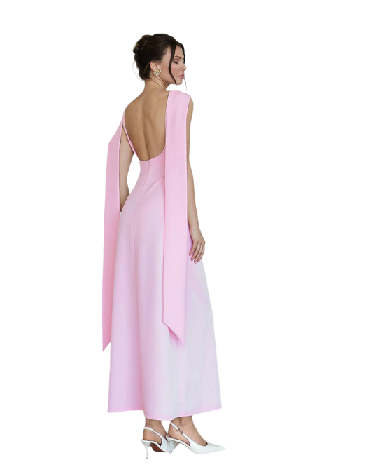 Elegant Womens Pink Diagonal Crepe Dress with Sleeveless Design