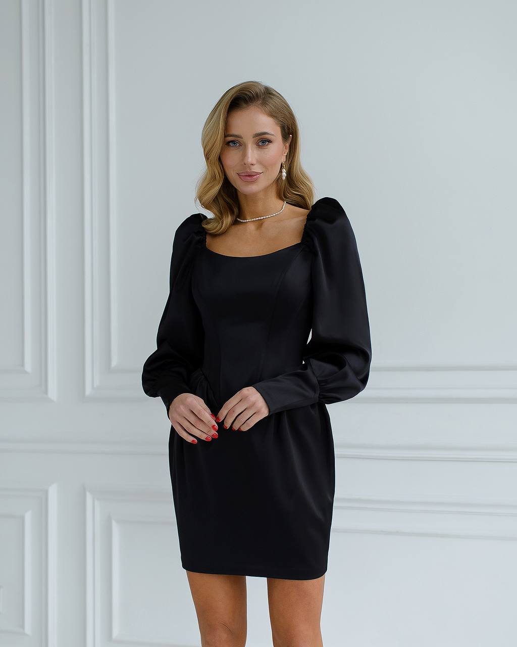 Elegant Women's Mini Dress in Dense Mango Satin
