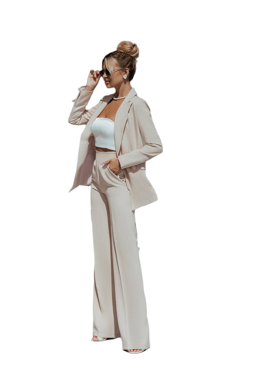 Women's Oversized Suit in Diagonal Crepe Wide Leg Pants and Blazer