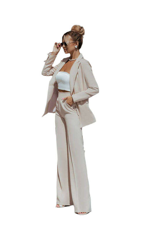 Women's Oversized Suit in Diagonal Crepe Wide Leg Pants and Blazer