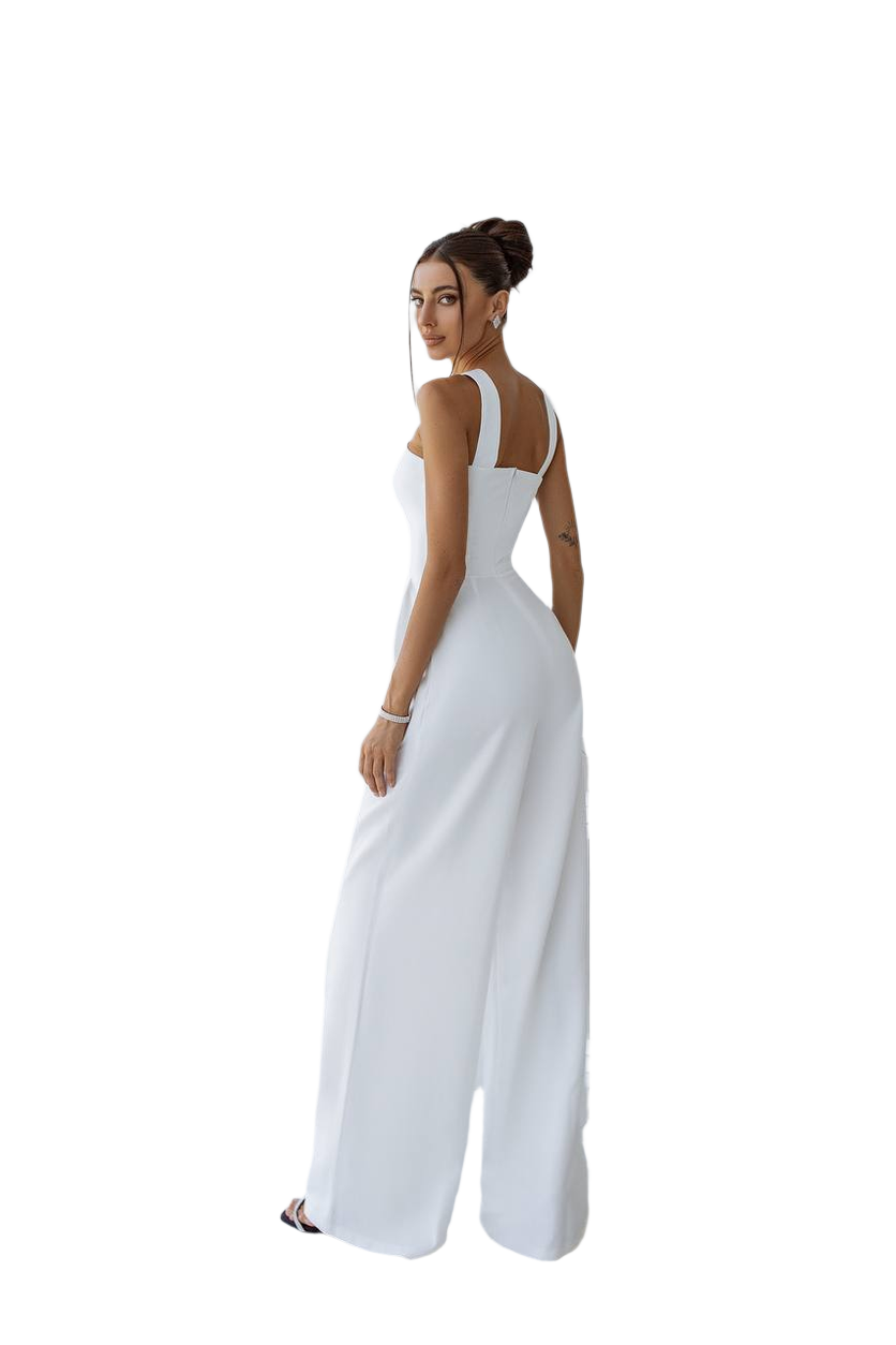 Electra Women's White Jumpsuit with Satin Details