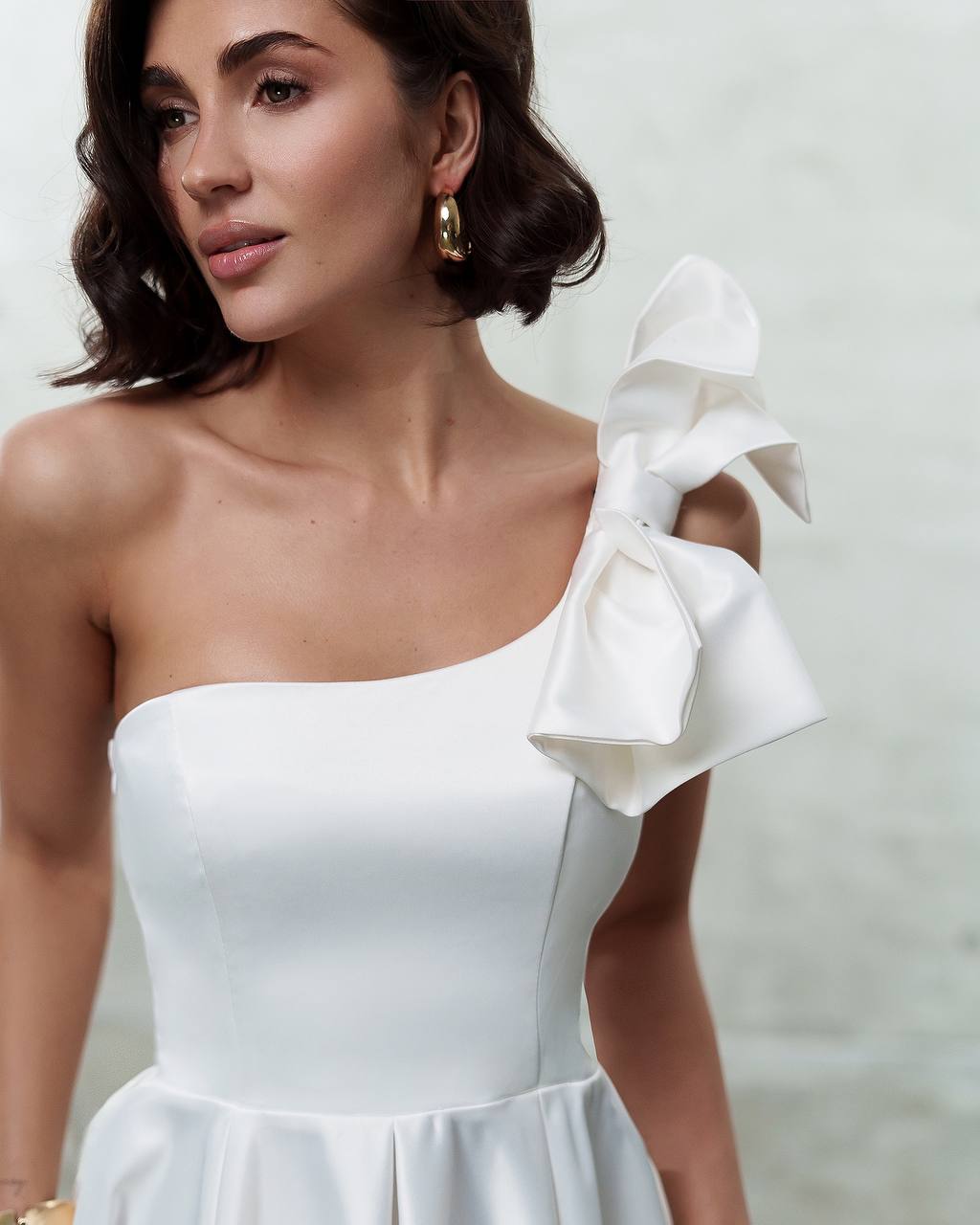 One Shoulder Short Dress in Dense Royal Mango Satin