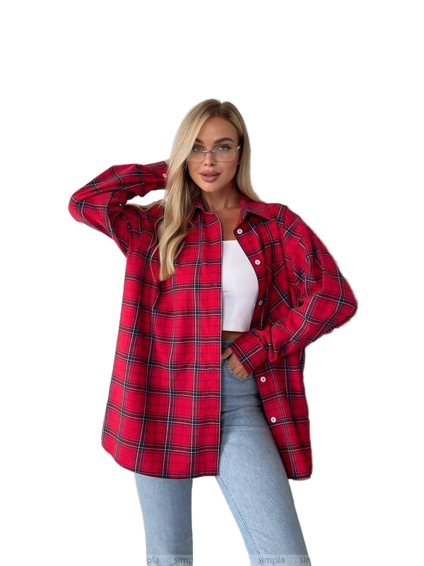 Oversize Red Plaid Flannel Shirt for Women