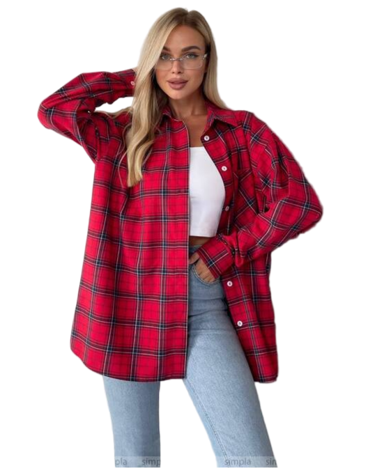 Oversize Red Plaid Flannel Shirt for Women
