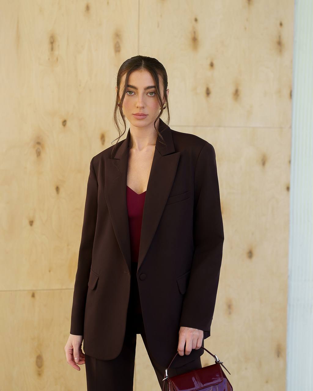 Womens Double Suit Premium Diagonal Crepe Black Chocolate