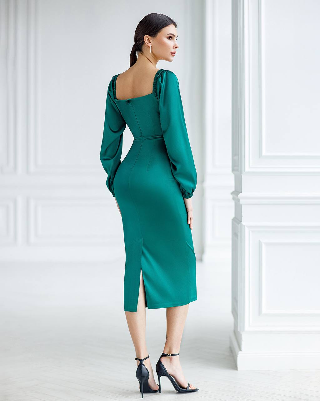 Elegant Women Midi Dress in Royal Dense Mango Satin