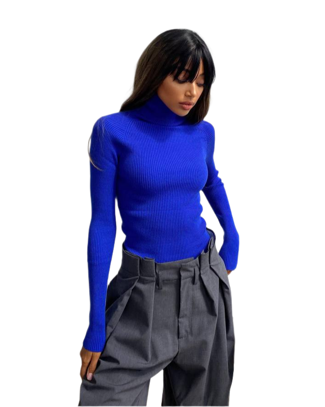 Seamless Women's Golf Sweater Rafaelo Blue Ribbed Stretch