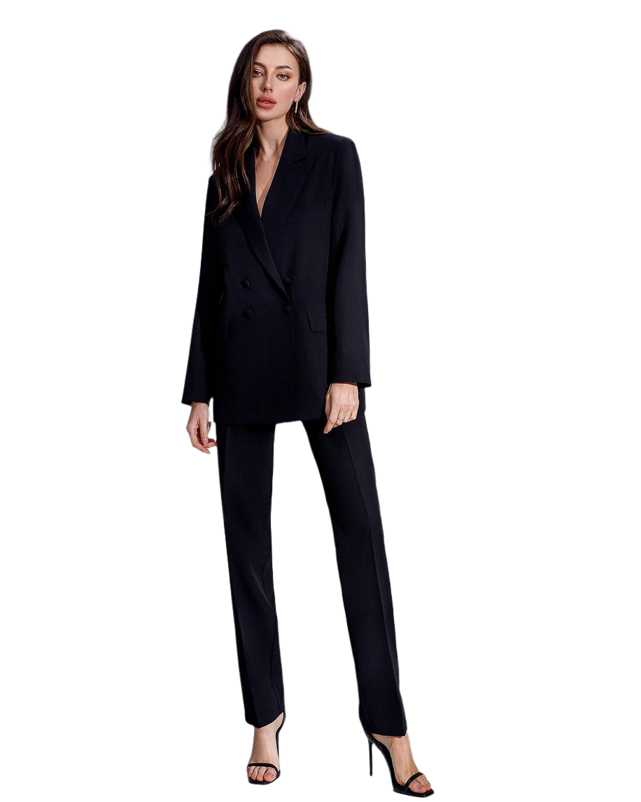 Women Elegant Double-Breasted Suit in Dense Luxury Diagonal Crepe