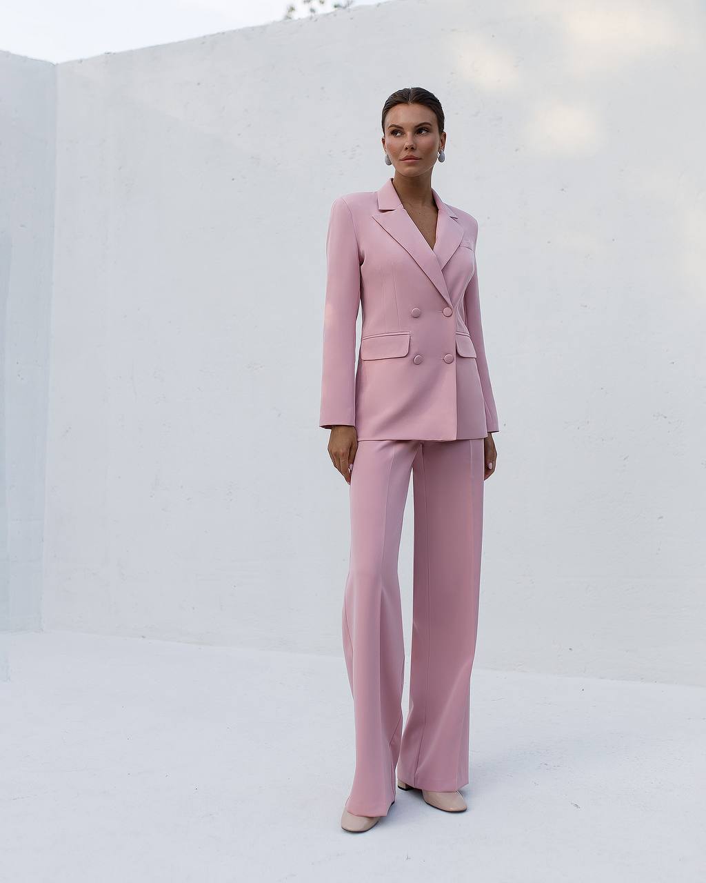 Pink Prom Bridal Wedding Cocktail Graduation Three Piece Womens Suit Jacket Top Trousers Elegant Business Outfit Pantsuit Palazzo Pants