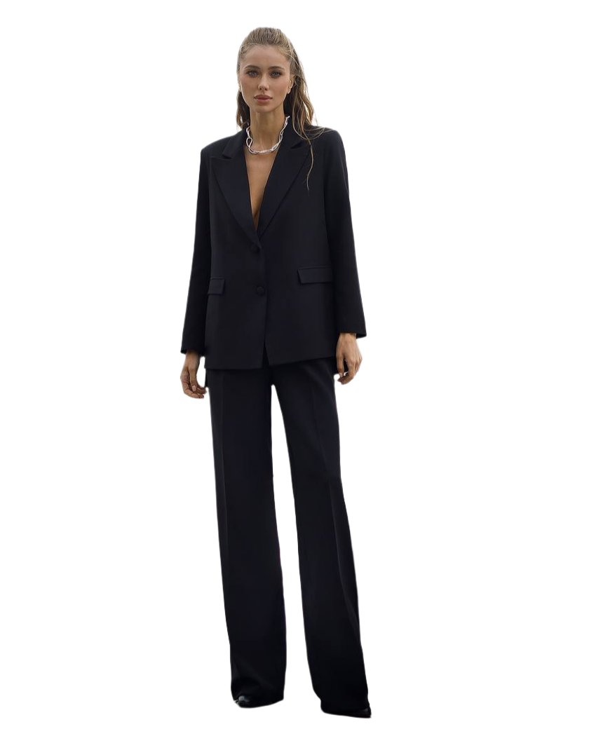 Womens Designer Element Suit Black Premium Crepe Jacket and Pants