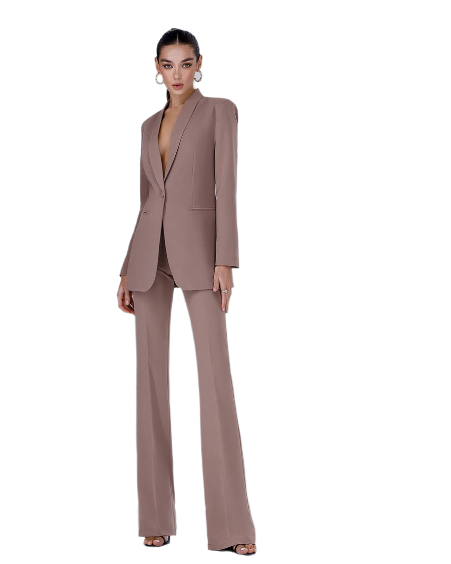 Womens Suit with Lined Blazer and Flared Pants