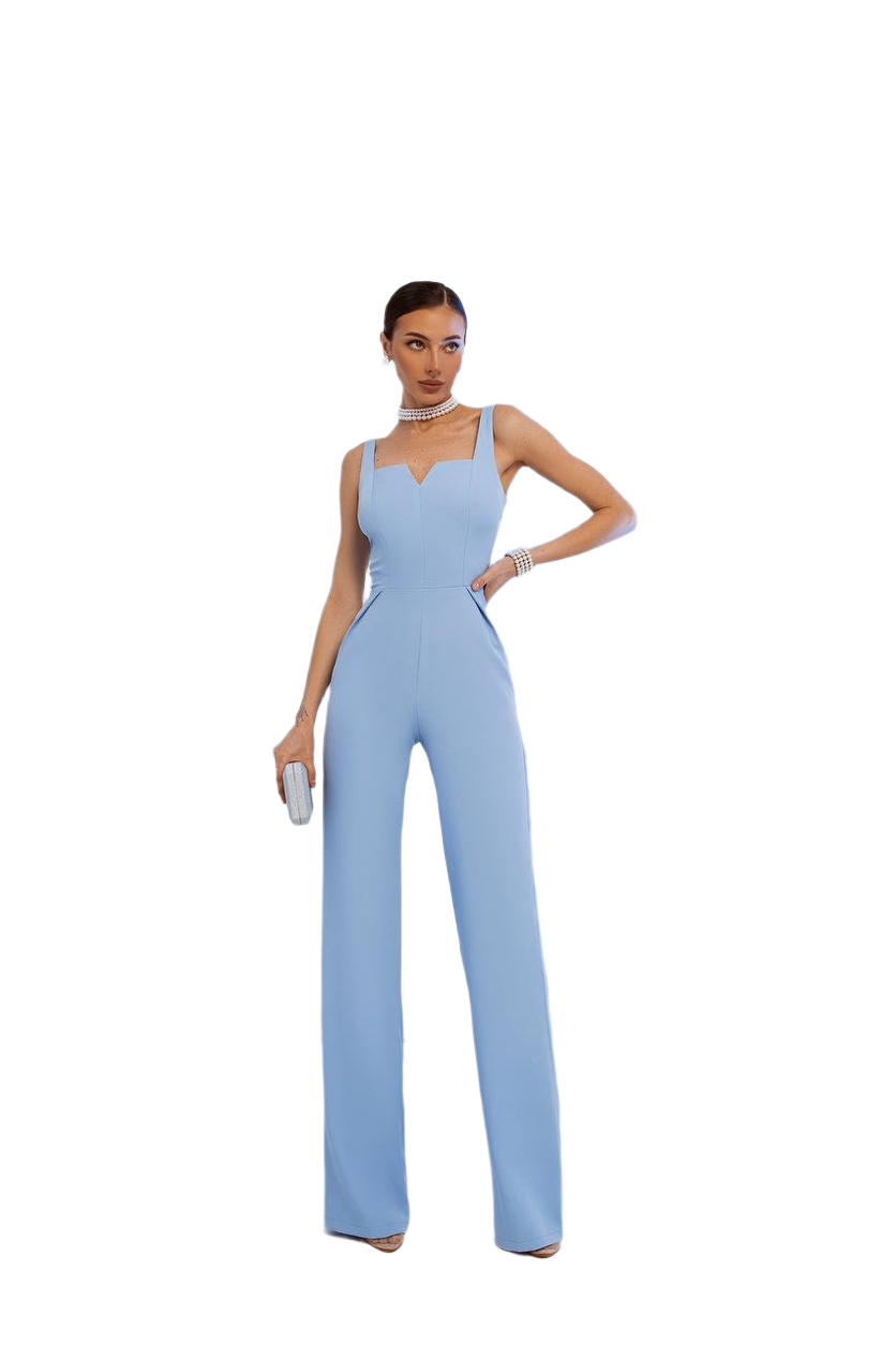Elegant Wide Leg Diagonal Crepe Jumpsuit for Women in Sky Blue