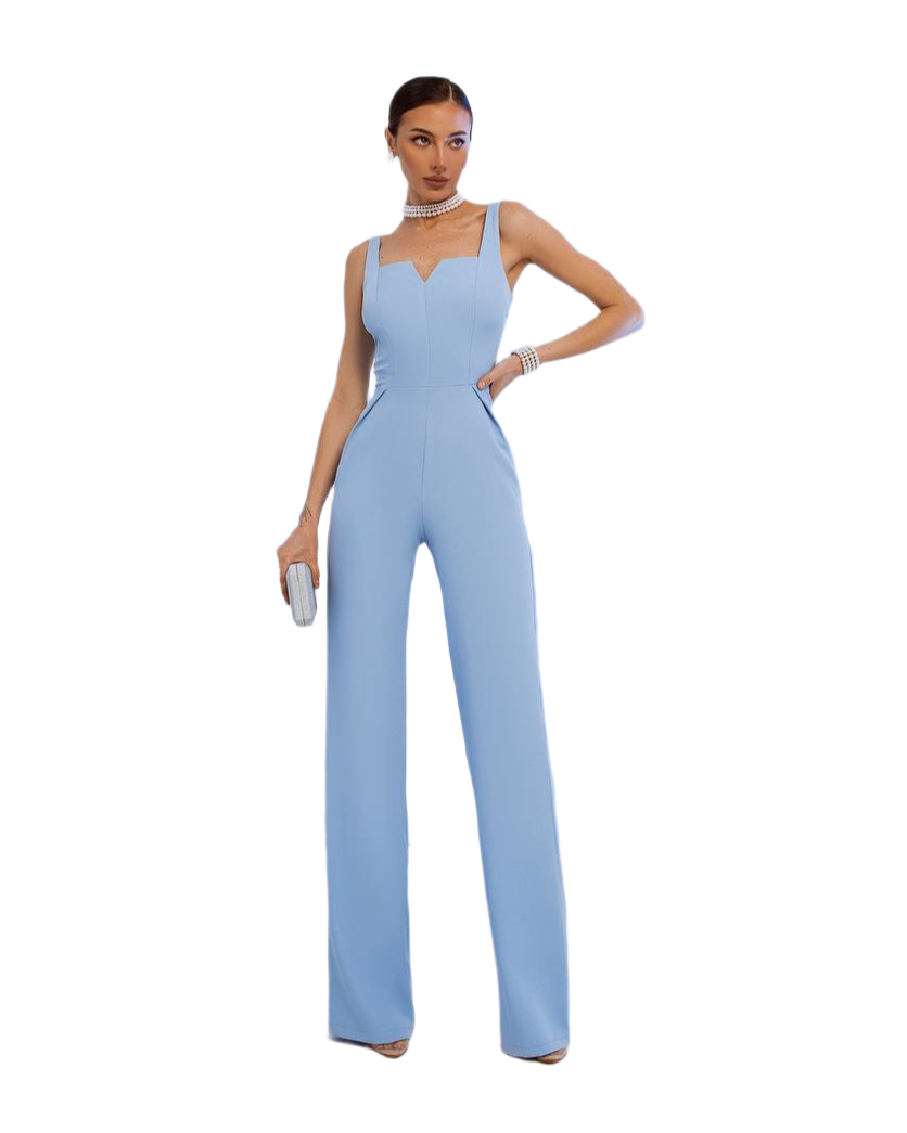 Elegant Wide Leg Diagonal Crepe Jumpsuit for Women in Sky Blue