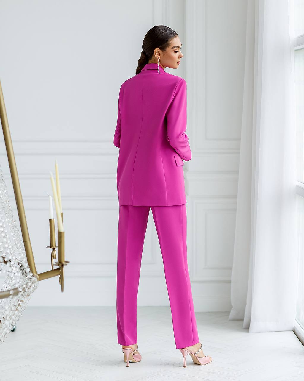 Luxury Diagonal Crepe Women's Suit in Violet with Tailored Jacket and Pants
