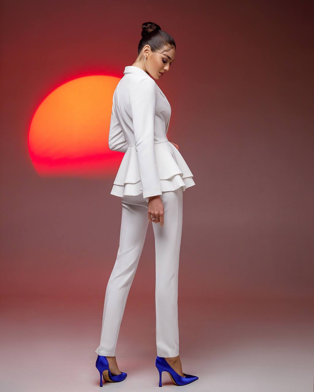 Premium Diagonal Crepe Women's Suit with Peplum Jacket and Straight Pants