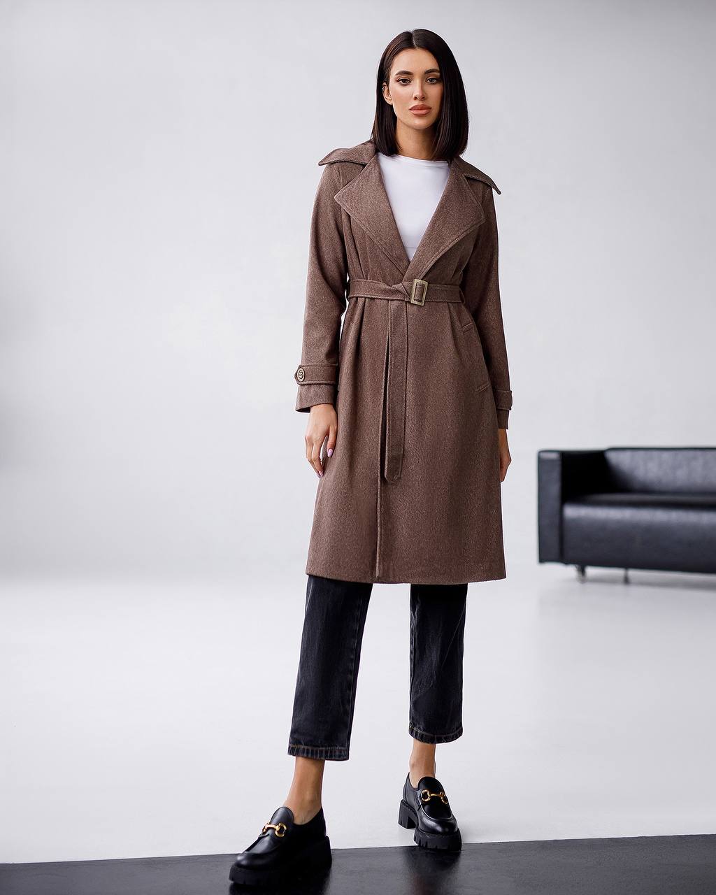 Elegant Wool Coat with Long Length and Belted Waist for Stylish Fall Wardrobe