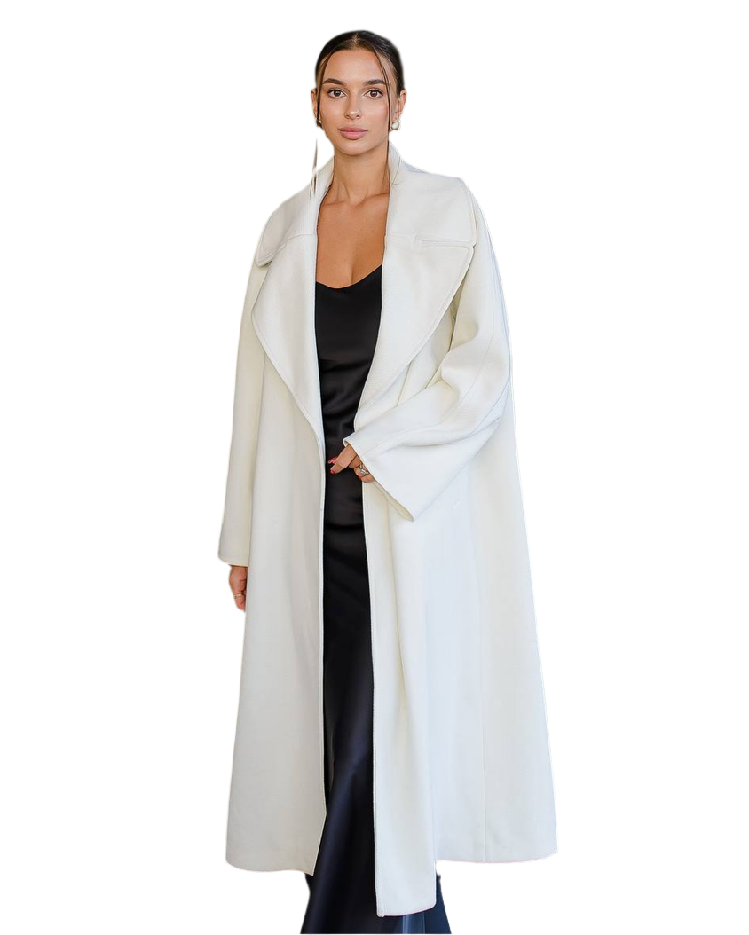 Oversized Long Wool Blend Coat for Women in Milk, Black and Caramel