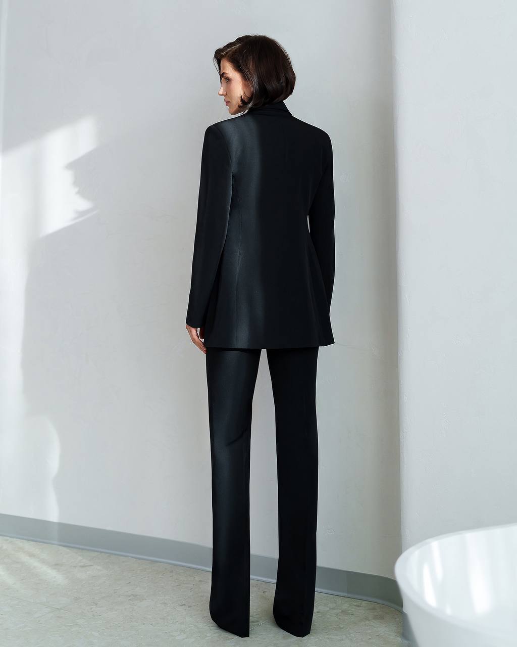 Womens Three-Piece Suit with Vest Diagonal Crepe Fabric