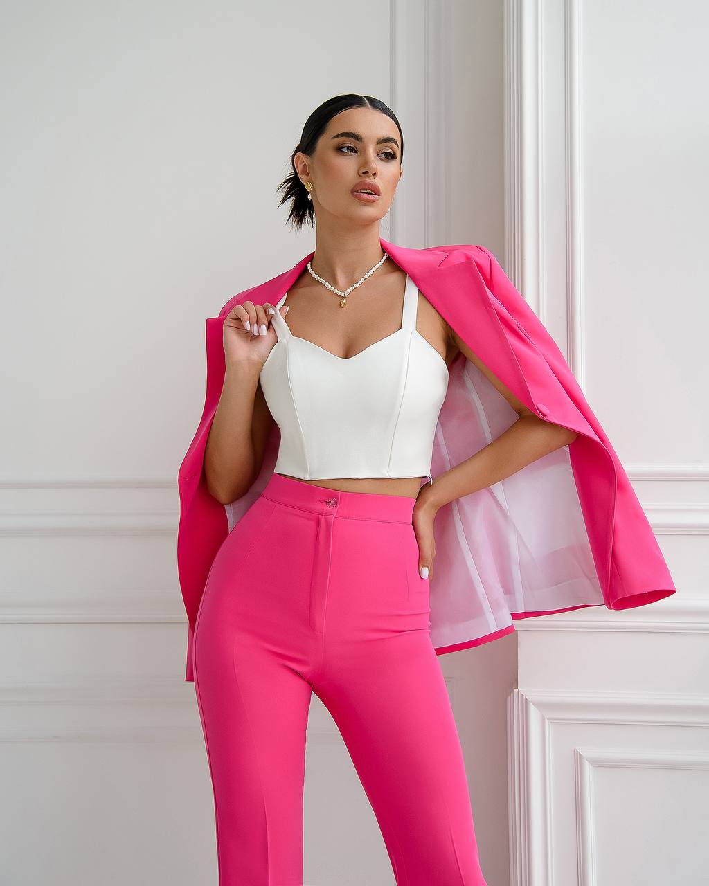Premium Women's Diagonal Suit Crepe in Raspberry Color