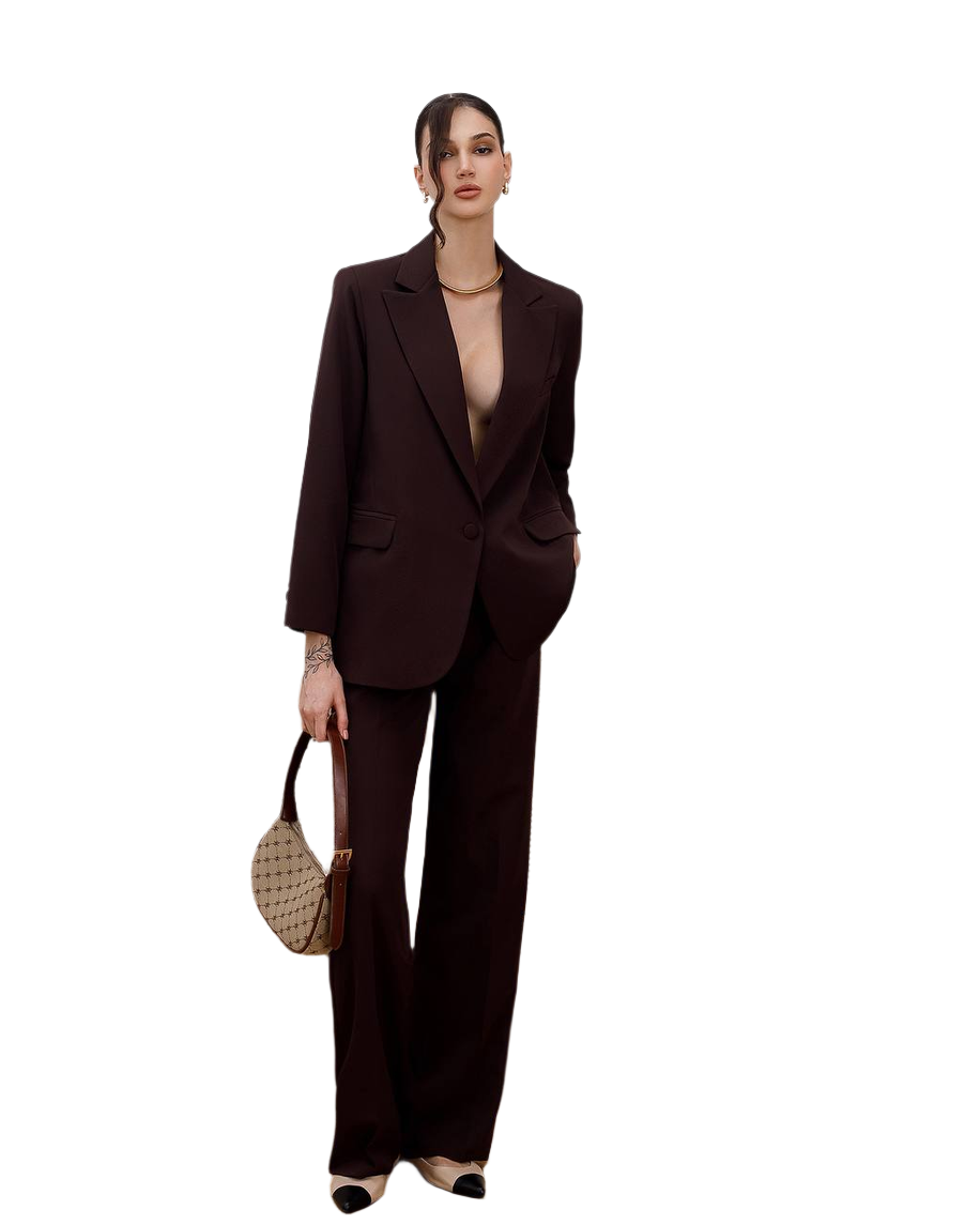 Womens Double Suit Premium Diagonal Crepe Black Chocolate
