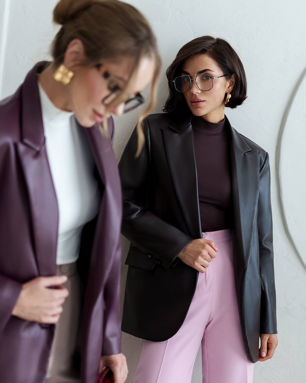 Womens Eco Leather Blazer on Suede Black and Wine