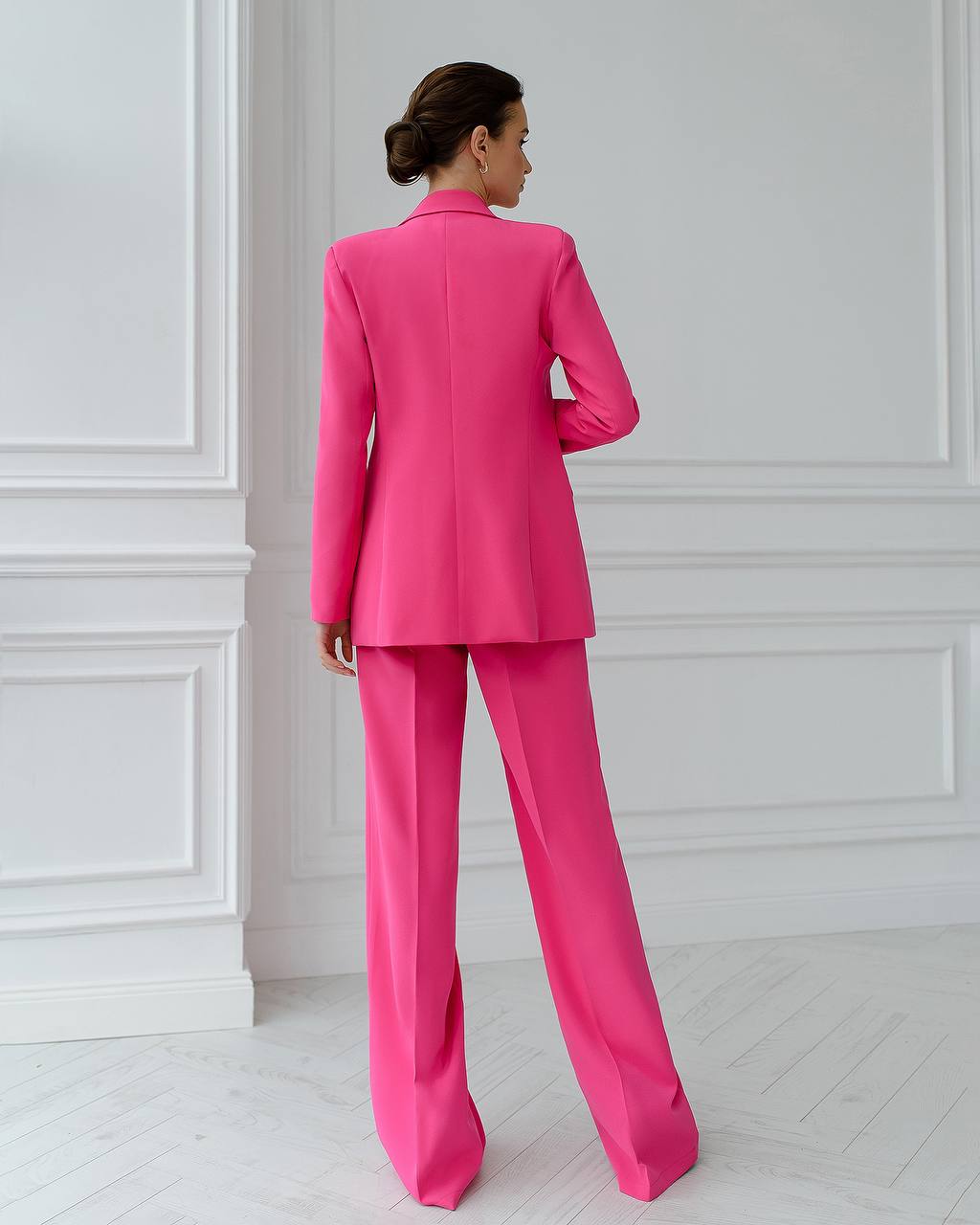 Prom Bridal Wedding Cocktail Graduation Pink Three-Piece Women Suit Jacket Top Trousers Pantsuit Palazzo Pants