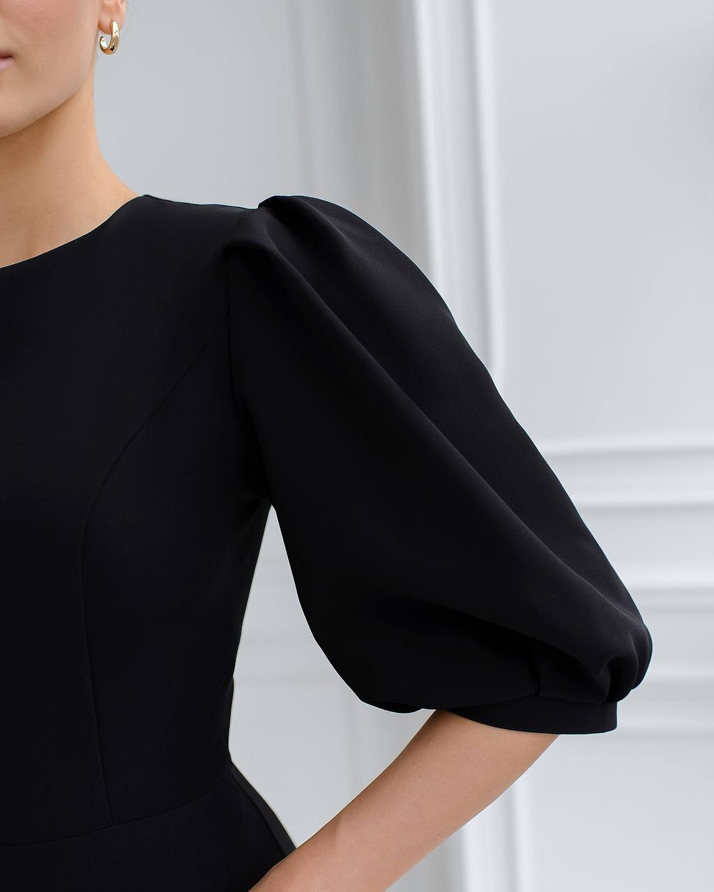 Elegant Women Midi Dress in Premium Diagonal Crepe Fabric