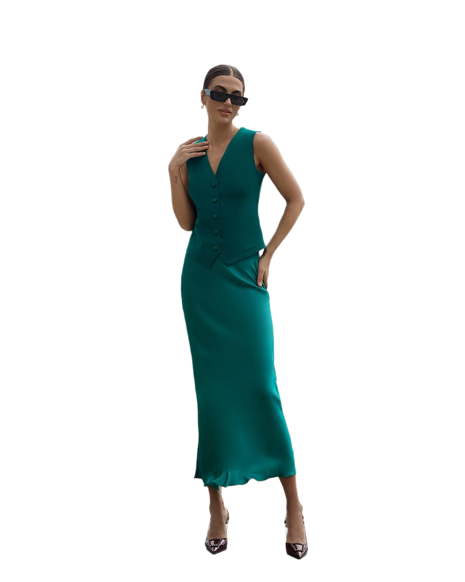 Elegant Midi Skirt in Dense Parisian Suit Satin Fabric