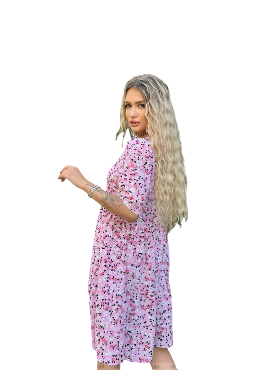 Elegant Summer Floral Silk Soft Dress for Women