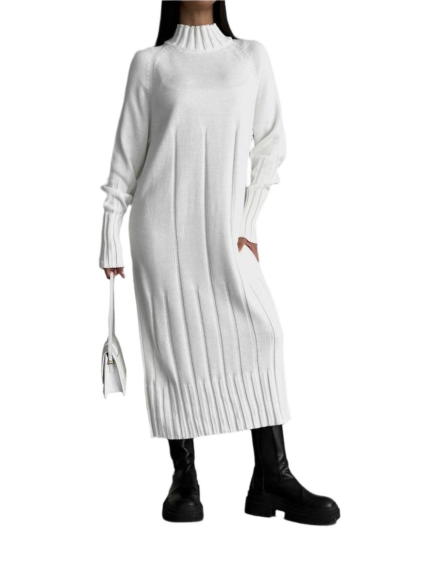 Luxurious White Midi Dress with Dropped Sleeve for Women