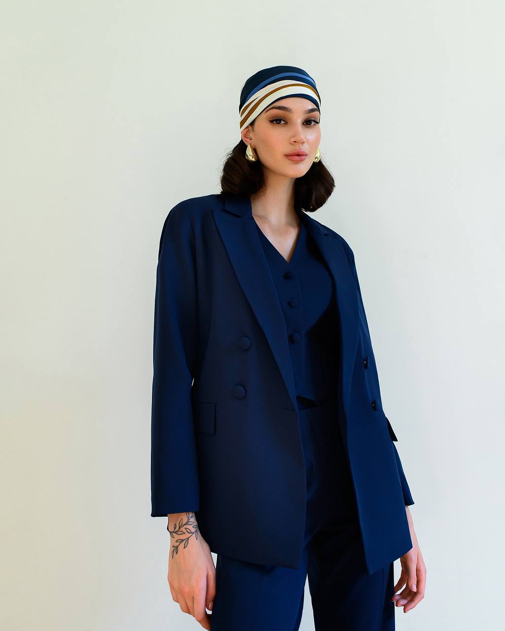 Womens Premium Navy Blue Three Piece Suit Blazer Vest Trousers