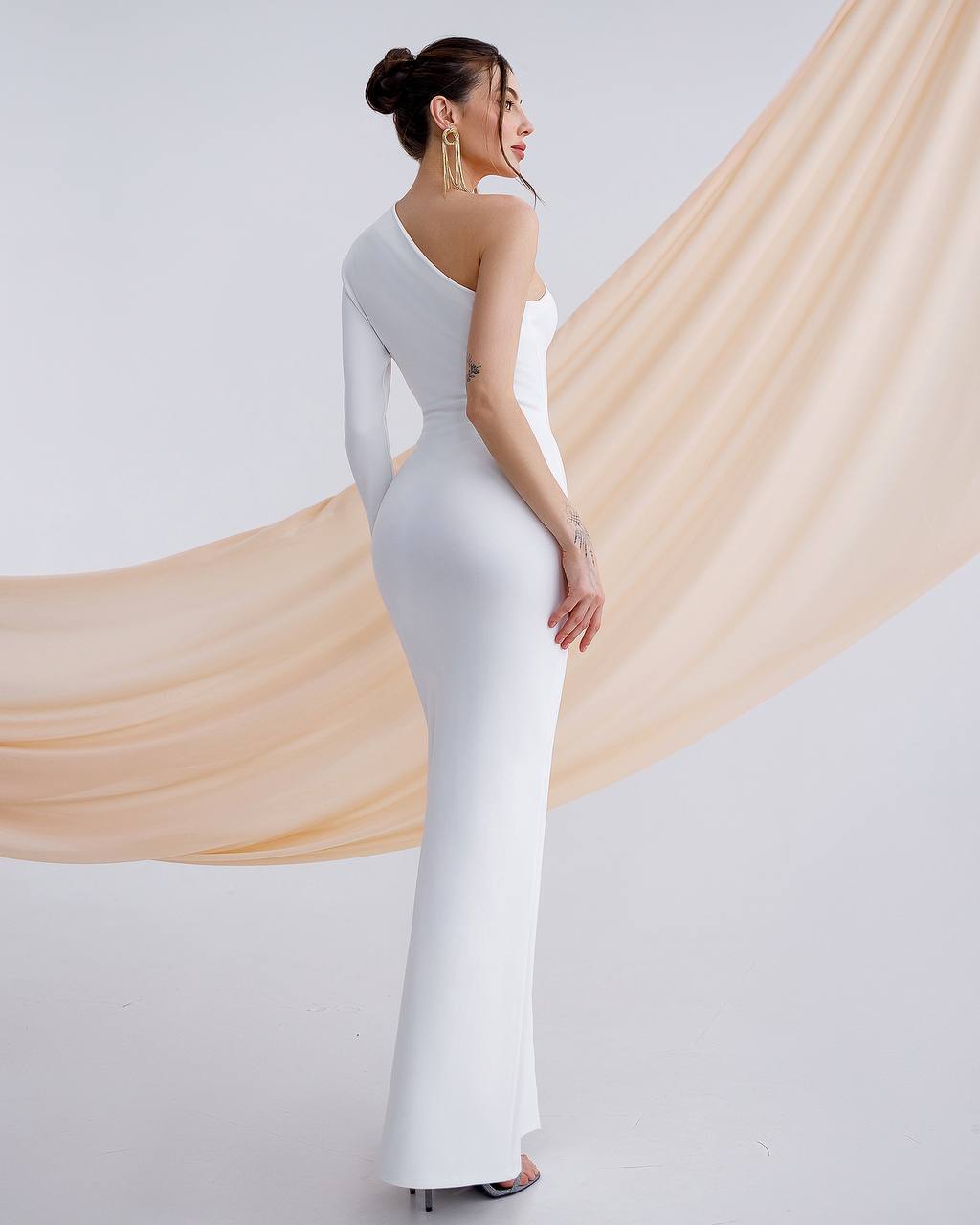 Elegant Asymmetric One Sleeve Long Bandage Dress for Women