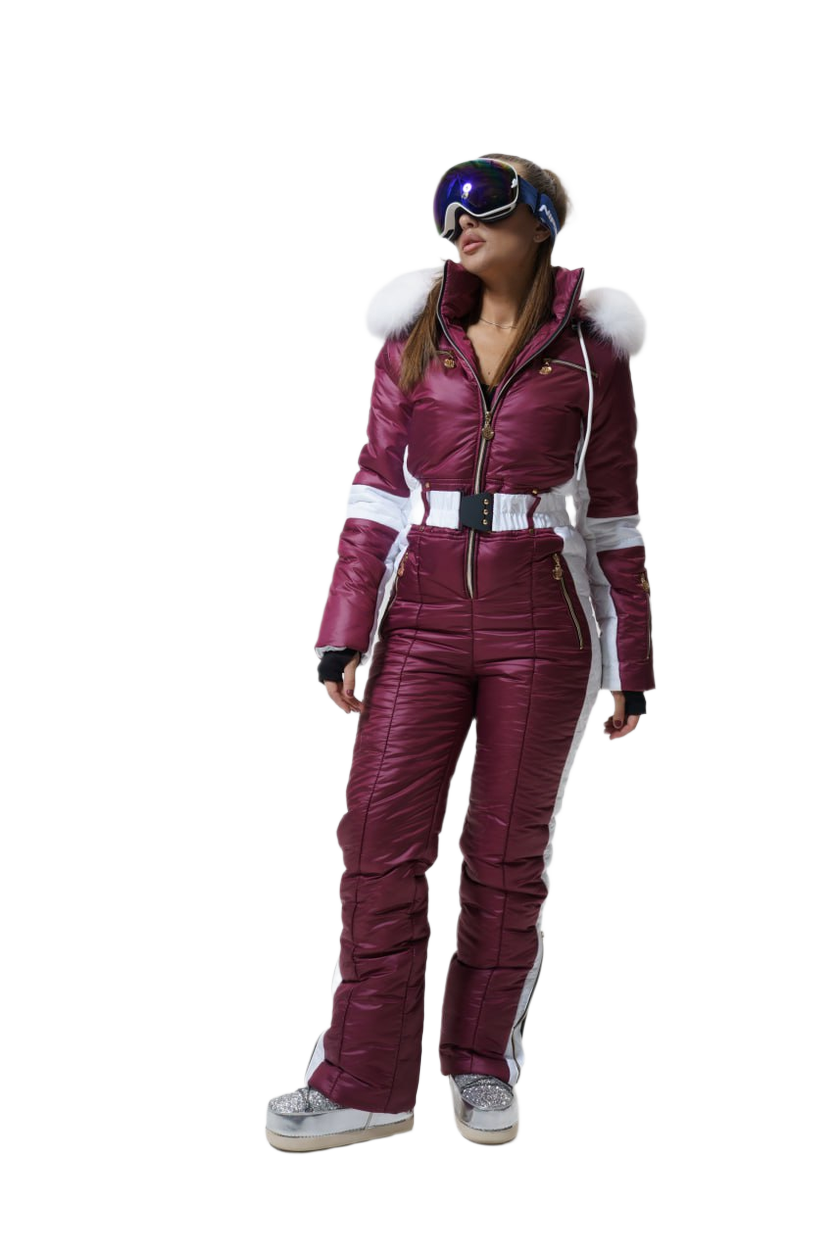 Winter Women's Stylish Waterproof Warm Ski Jumpsuit with Natural Fox Fur Hood
