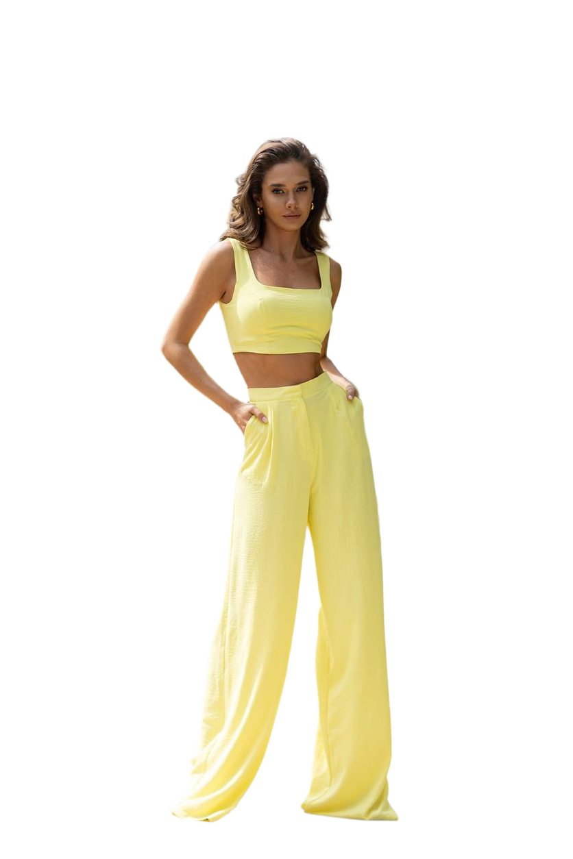 Womens Two Piece Suit Set Wide Leg Pants and Crop Top in American Crepe