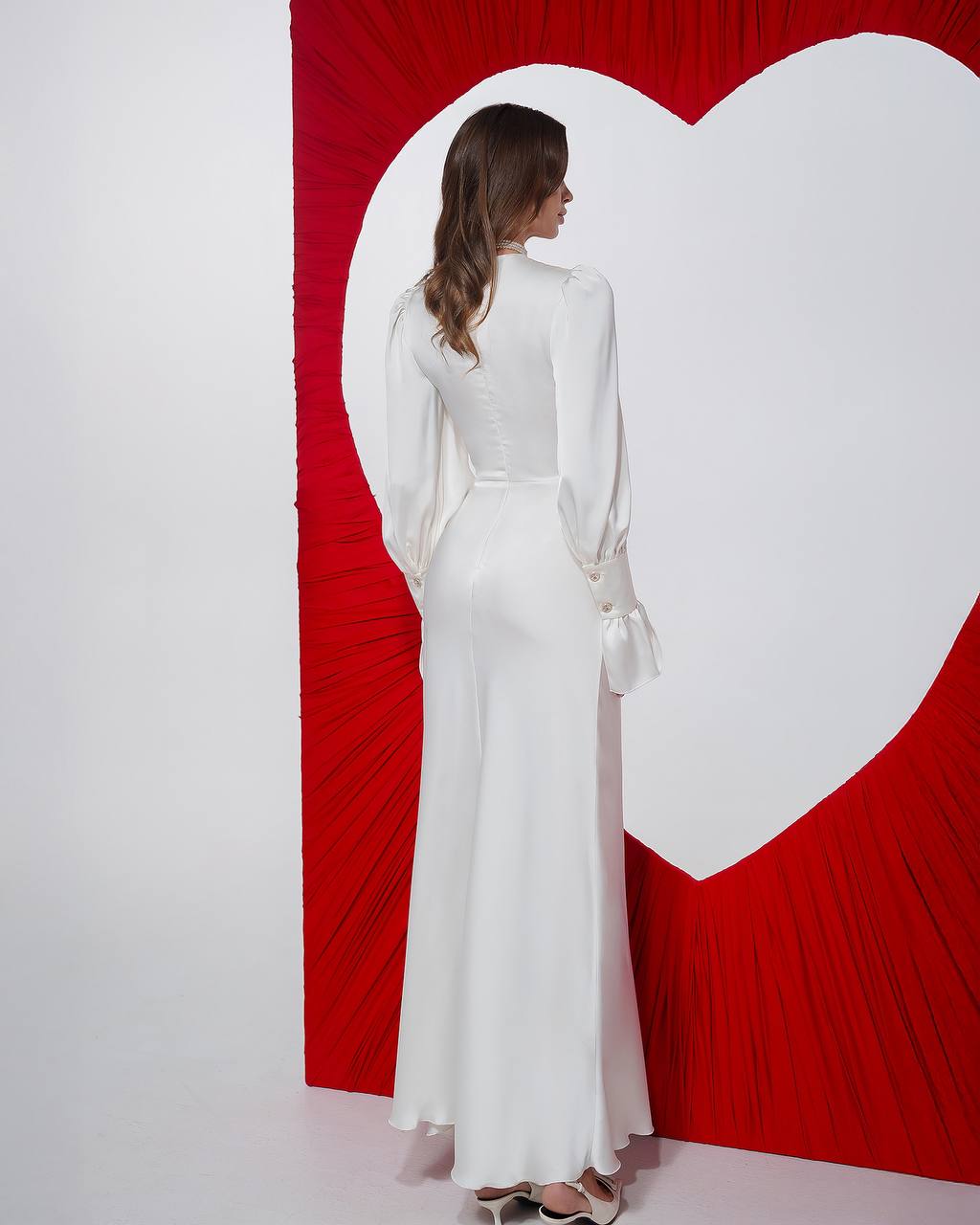 Elegant Long Satin Dress with Ruffle Sleeves for Women