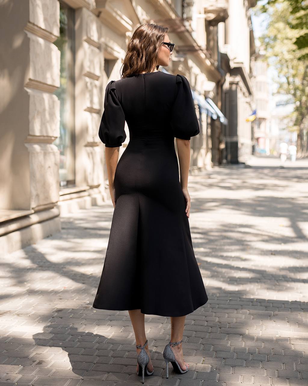 Elegant Women Midi Dress in Premium Diagonal Crepe Fabric