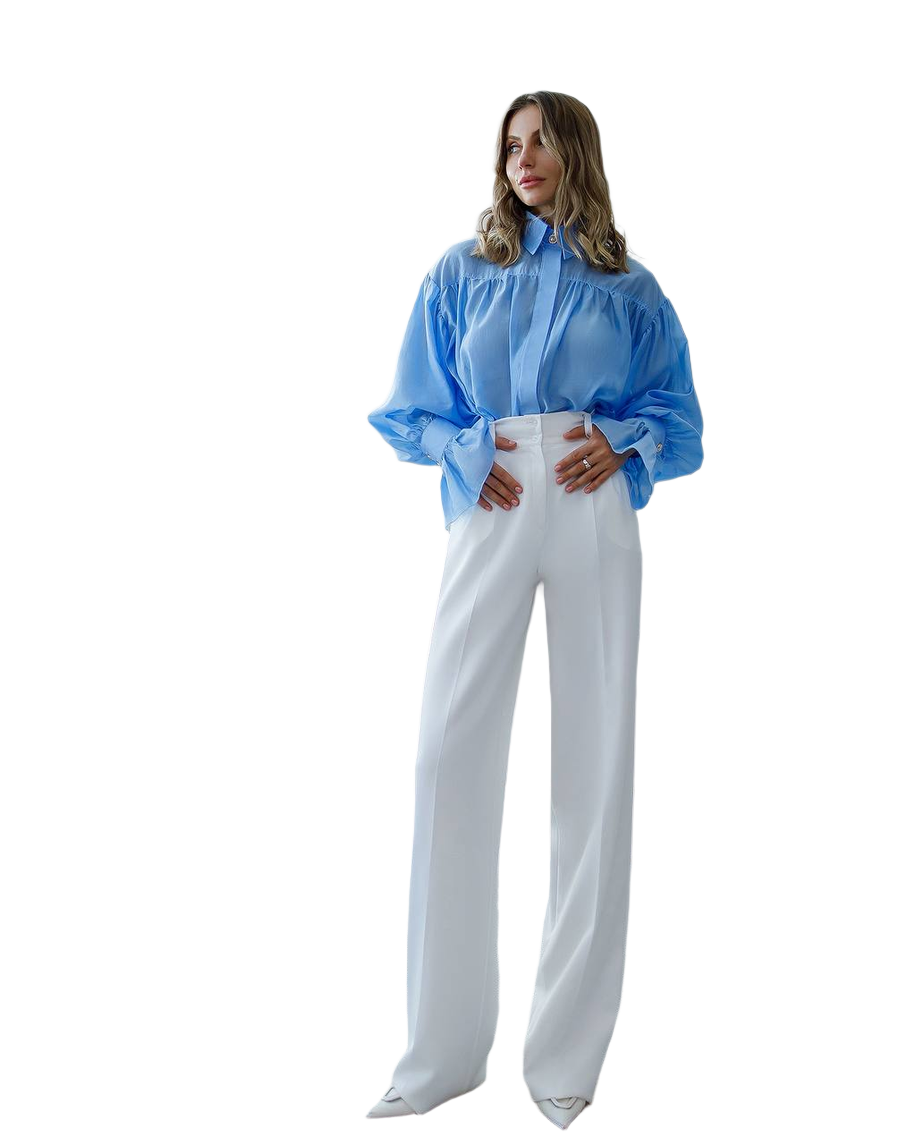 Elegant Wide-Leg Womens Trousers in Suiting Crepe Diagonal Fabric