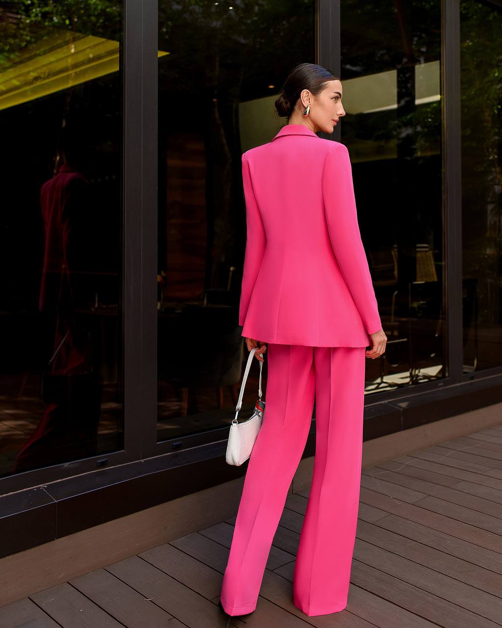 Prom Bridal Wedding Cocktail Graduation Pink Three-Piece Women Suit Jacket Top Trousers Pantsuit Palazzo Pants